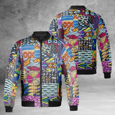 Bomber Jacket,African Kente Patchwork Print,Ankara Wax Fabric Design,Afrocentric Streetwear Outerwear Bomber Jacket