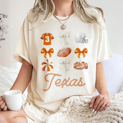 Texas Youth T-Shirt Game Day Football Bow T-Shirt Longhorns Girls Boys Outfit Cute College Spirit Fan T-Shirt