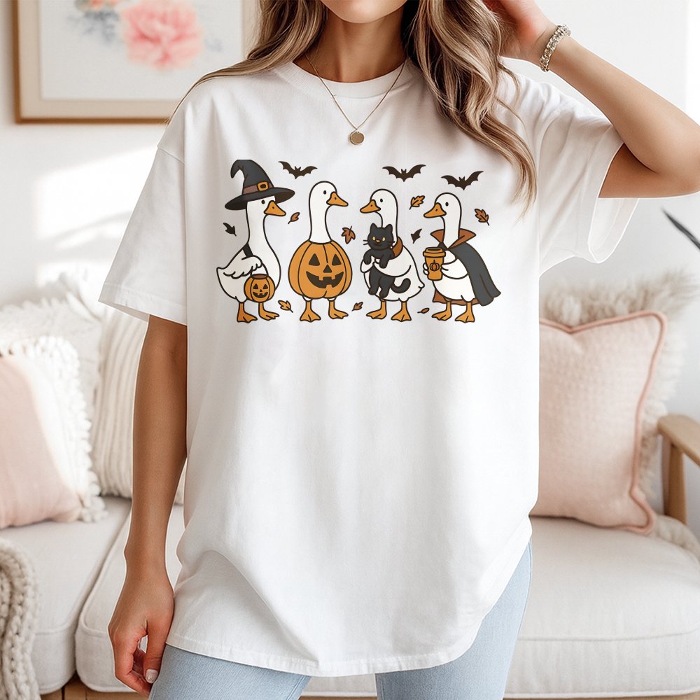 Silly Goose Halloween T Shirt for Women−Cute Ghost Tee − Pumpkin Spooky Fall Shirt