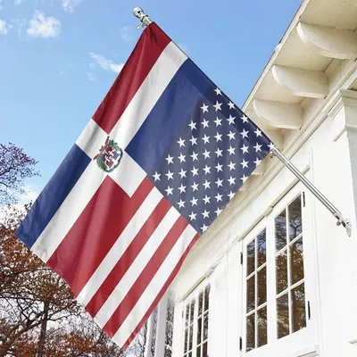 American Dominican Heritage House Flag, Usa & Dominican Republic Fusion Design Vertical House Flag
