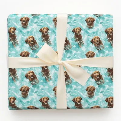 Pool Day with the Brown Labs - Gift Wrap for Christmas, Holidays Wrapping Paper, Christmas Wrapping Paper
