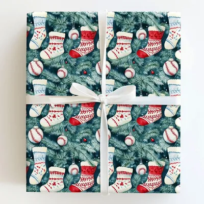 Stocking Homeruns - Gift Wrap for Christmas, Holidays Wrapping Paper, Christmas Wrapping Paper