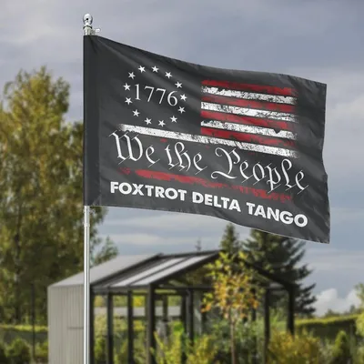 We The People 1776 Distressed Garden Flag, Foxtrot Delta Tango Constitutional Patriotic Yard Decor, Vintage Gadsden Style Vertical Outdoor Banner Horizontal Garden Flag