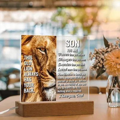 To Son From Dad -This Old Lion Always Has Your Back - Acrylic Square Plaque