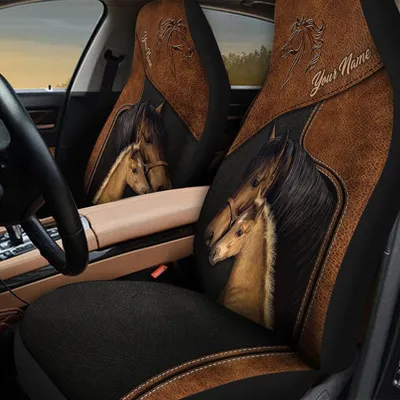 Customized Name Horse Printed Car Seat Covers, Custom Front Car Seat Cover