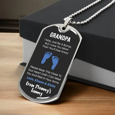Grandpa I Can't Wait To Meet You - Blue Version - Army Tag Necklace, Dog Tag