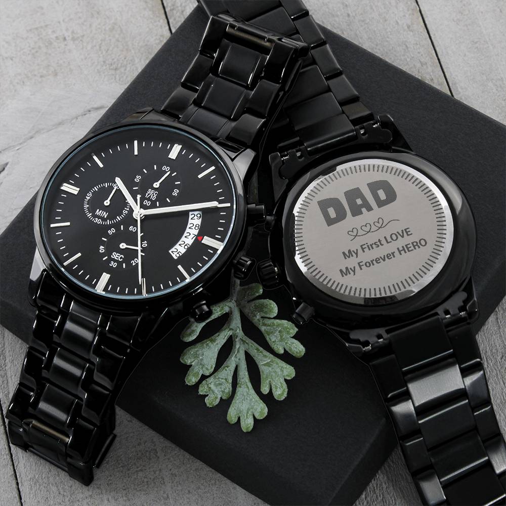 Engraved Luxury Watch Gift - Dad My Forever Hero Engraving Chronograph Watch