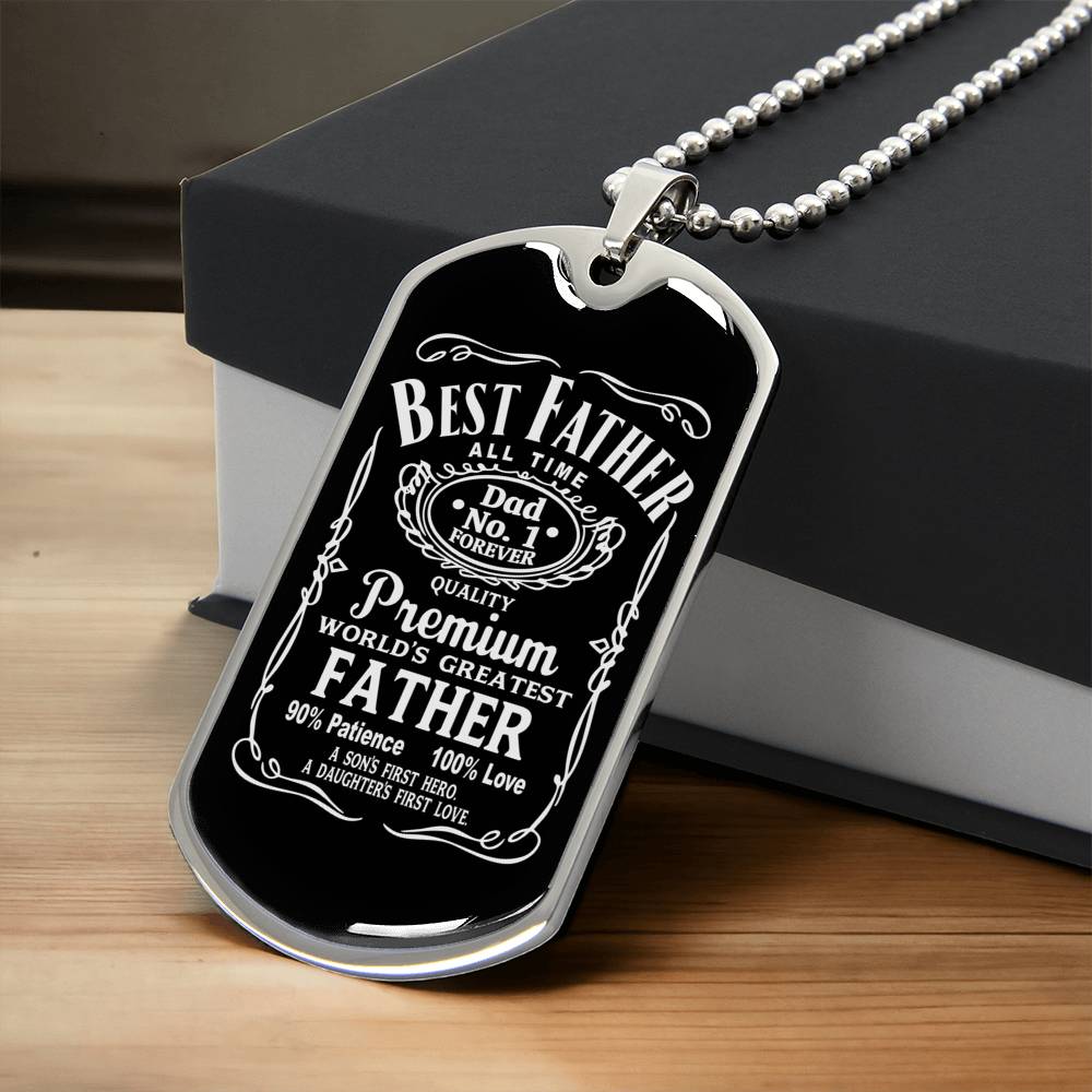 Best Father All Time Dog Tag - Black - Army Tag Necklace, Dog Tag
