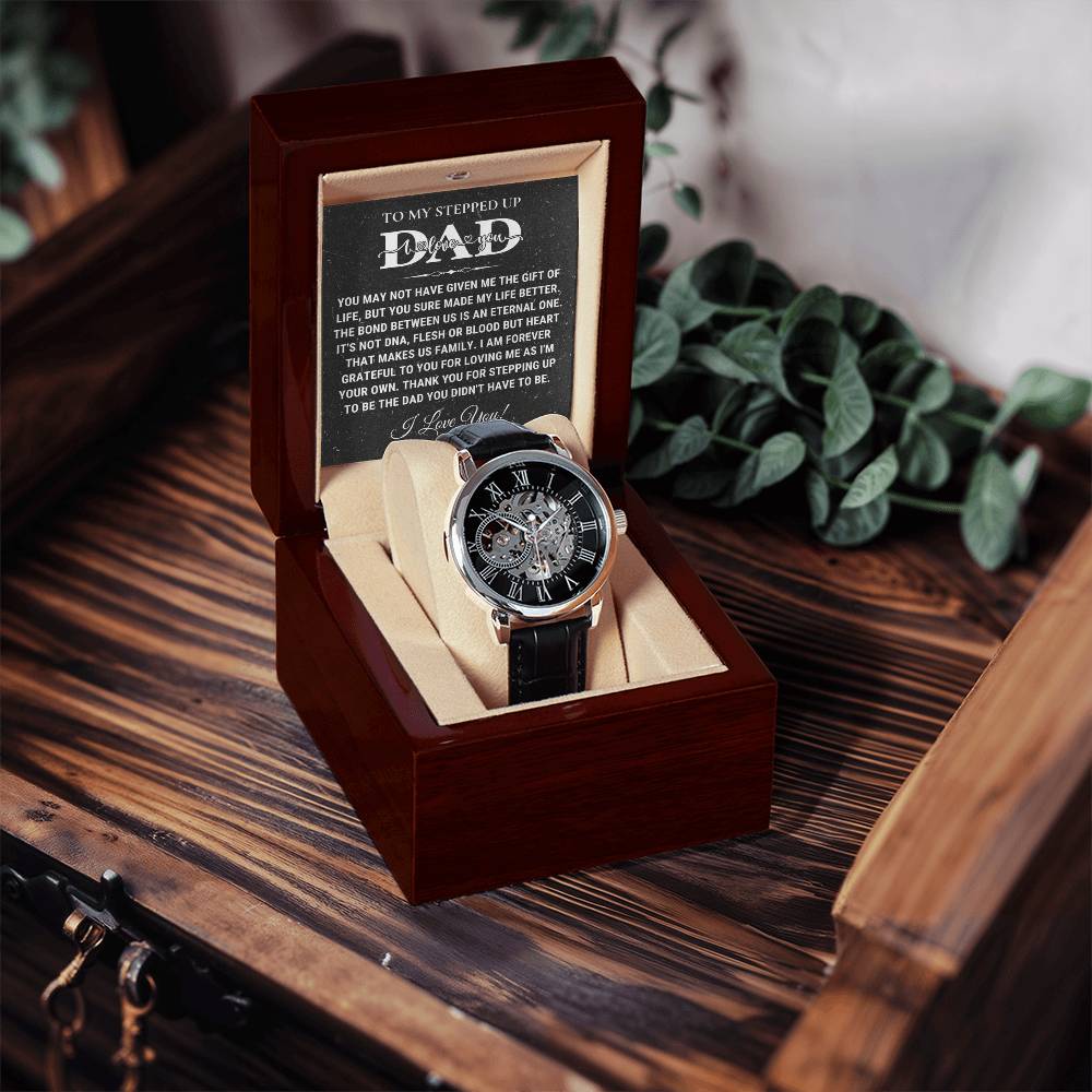 Step Dad Fathers Day Gift From Stepson Stepdaughter Luxury Watch Birthday Present For Bonus Dad Step Father Wedding Gift Stepdad Gift Openwork Watch