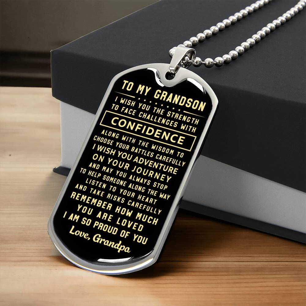 To My Grandson I Am So Proud Of You Love Grandpa - Army Tag Necklace, Dog Tag