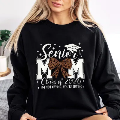 Senior Mom 2026 Sweatshirt,Graduation Gift For Mom,Leopard Bow Senior Mama,Proud Mom Of Graduate Class Of 2026 Sweatshirt.Women'S Top