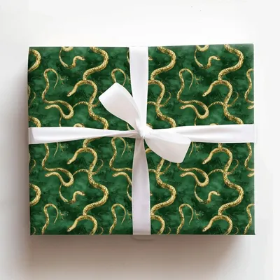 Spearmint Serpent - Gift Wrap for Christmas, Holidays Wrapping Paper, Christmas Wrapping Paper