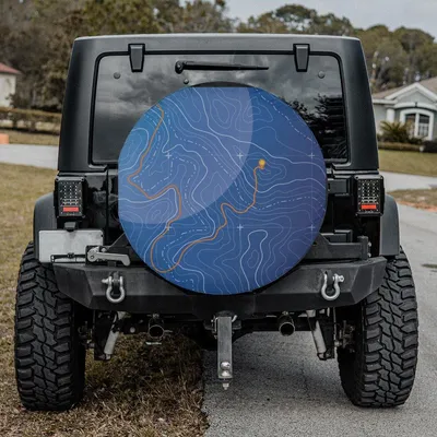 Spare Tire Topographic Trails Cover With Backup Camera Hole Option For Wranglers, Broncos Tire Sizes Available Full Color Print Camping Gift Spare Tire Cover