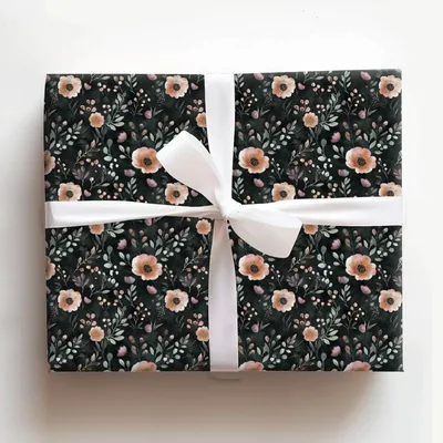 Midnight Bloom - Gift Wrap for Christmas, Holidays Wrapping Paper, Christmas Wrapping Paper