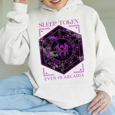 Sleep Token Band Hoodie – With Purple Arcadia Tour Graphic And Sleeve Logo Print, Warm Hoodie Style Top For Metal Fans