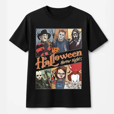 Retro Horror Characters Halloween T-Shirt Horror Movie Halloween Horror Nights 2025 Halloween Friends Group Matching Trick