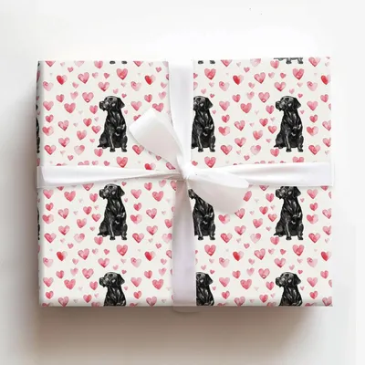 Black Lab Valentine - Gift Wrap for Christmas, Holidays Wrapping Paper, Christmas Wrapping Paper