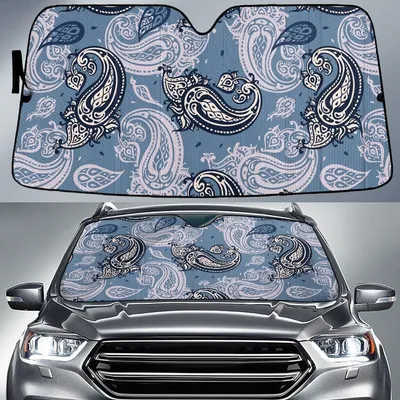 Light Pink Paisley Flower Skin Texture Blue Background Car Sun Shades Cover Auto Windshield PrintSyde