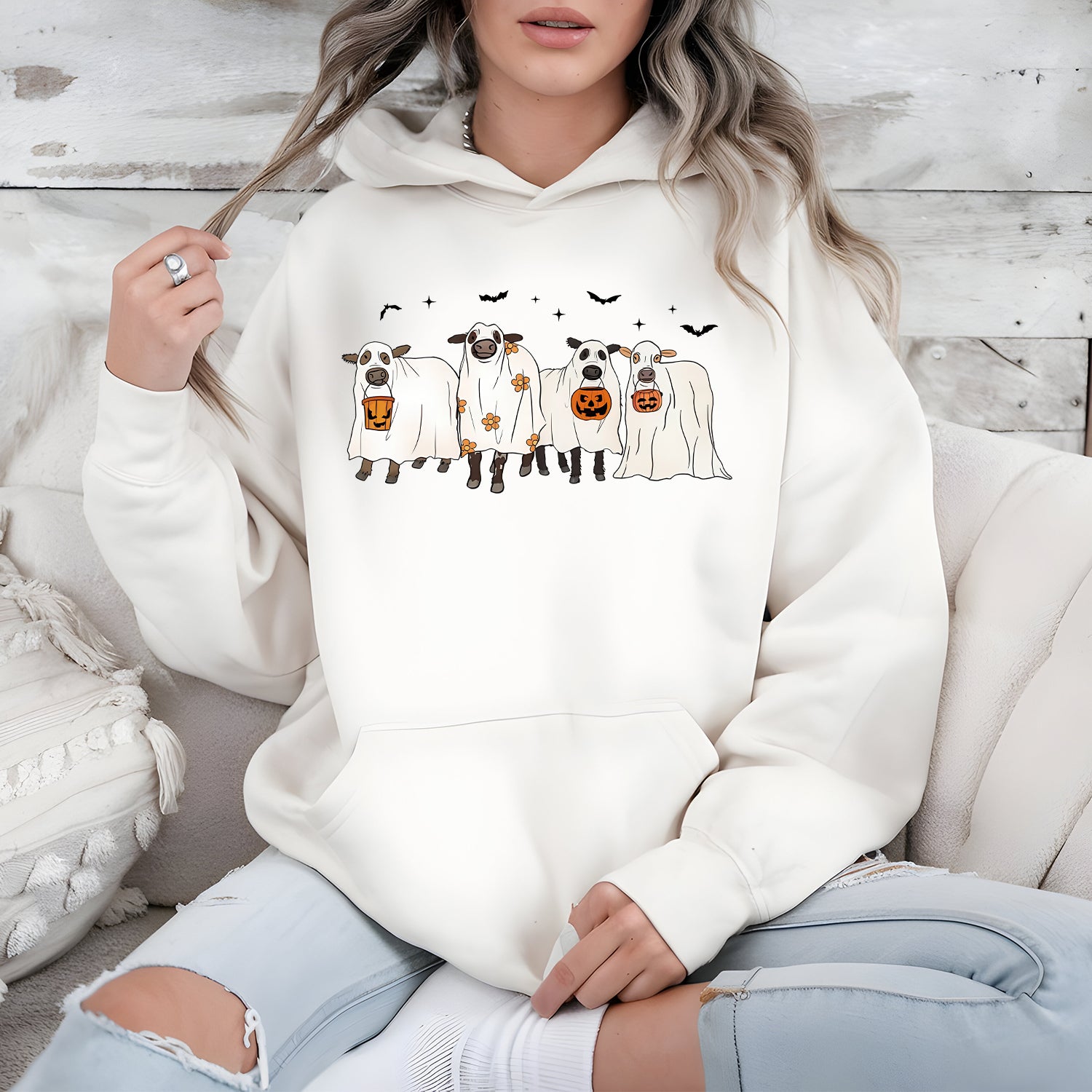Funny Ghost Cow Hoodie β Halloween Graphic Unisex