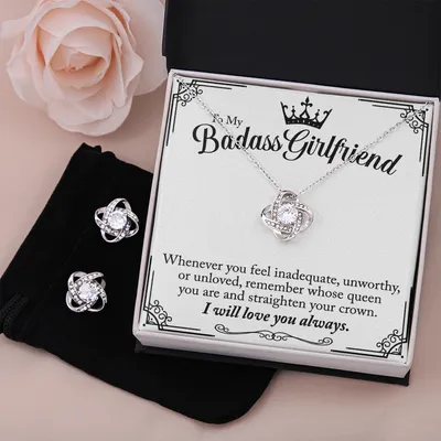 To My Badass Girlfriend Gift Set - Love Knot Earring & Necklace Set