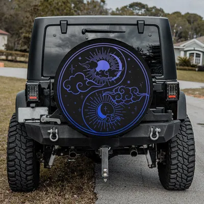 Yin Yang Sun Moon Spare Tire Cover, Celestial Balance Wheel Protector, Blue Gradient Spiritual Car Accessories, Cosmic Gift Spare Tire Cover