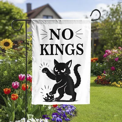 Funny Cat Garden Flag , No Kings Rebel Kitty Yard Decor Vertical Garden Flag