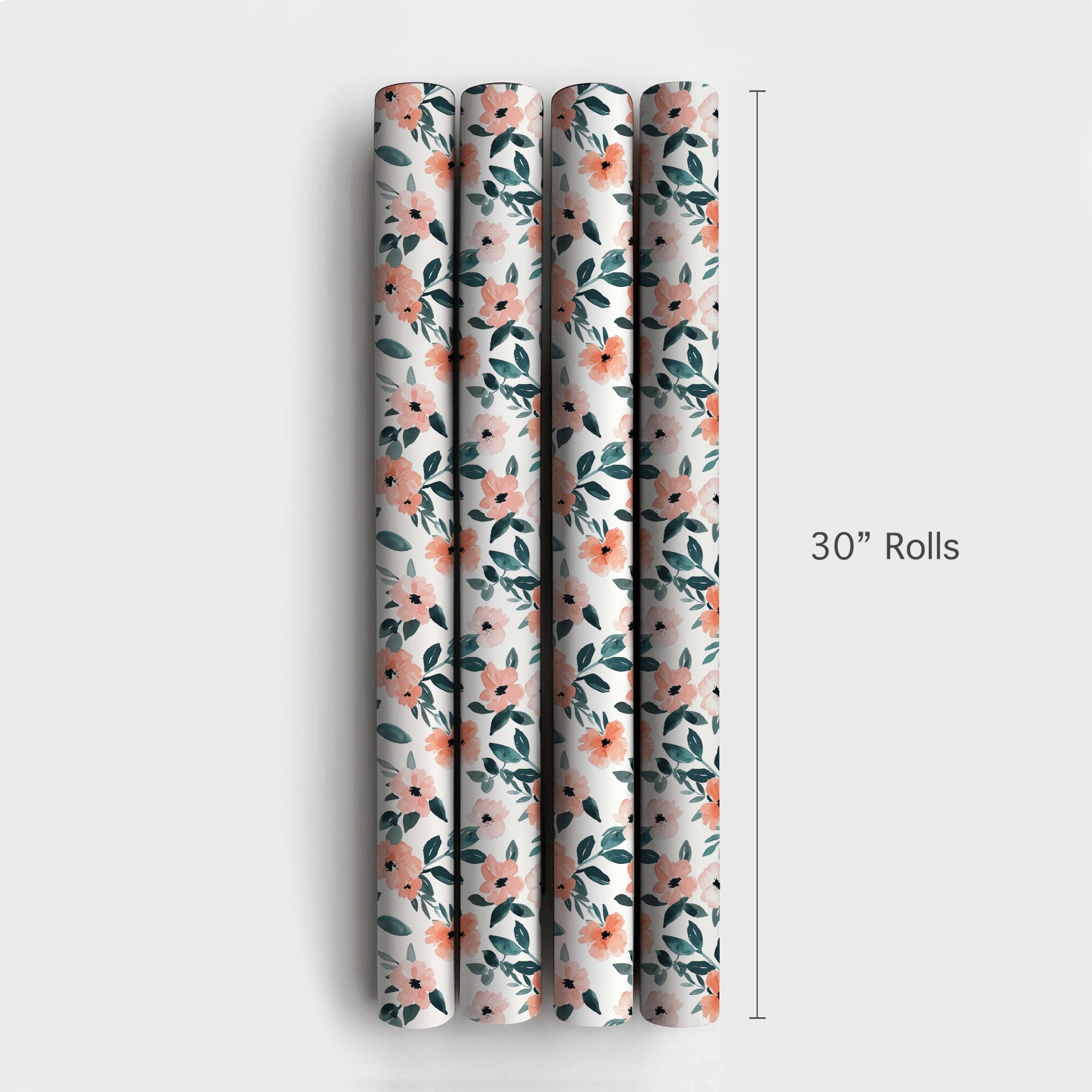 Watercolor Floral Gift Wrapping Paper | Peach Pink Flowers and Teal ...