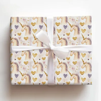 Hearts of Unicorn - Gift Wrap for Christmas, Holidays Wrapping Paper, Christmas Wrapping Paper