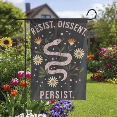 Resist Dissent Persist House Flag Garden Flag, Feminist Floral Snake Flag, Gift For Activists And Strong Women Vertical Garden Flag