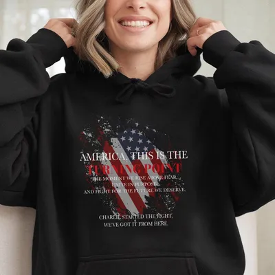 Charlie Kirk Turning Point Graphic Hoodie Memorial Tribute Hoodie For Men And Women Unisex Classic Cotton Top Casual Graphic