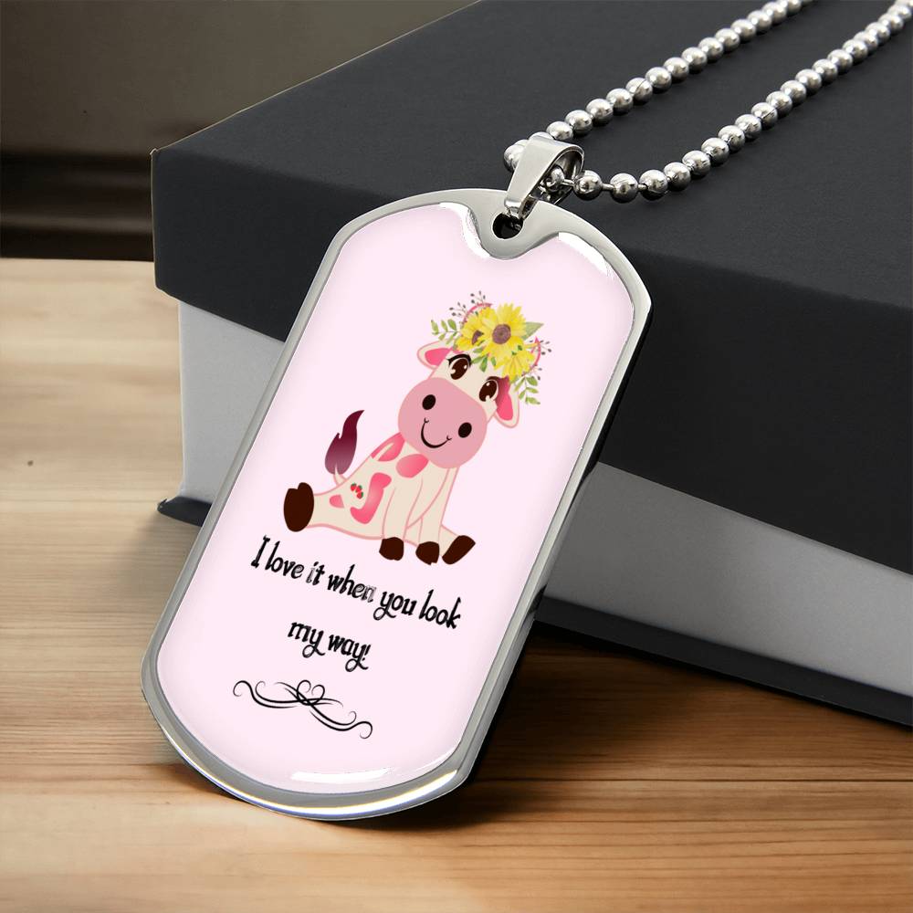 Strawberry Cow Dog Tag-Sunflower - Army Tag Necklace, Dog Tag
