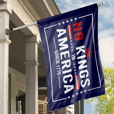 No Kings House Flag, Crown Protest Design With Red White Blue Elements, Bold Independence Message Since 1776 Horizontal House Flag