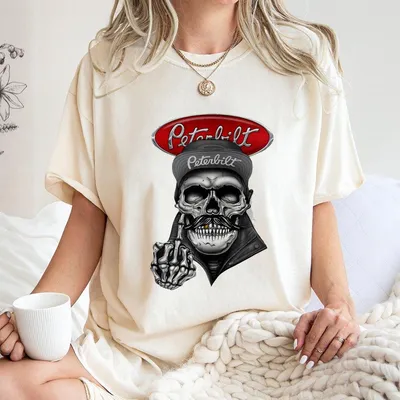 Peterbilt Rebel Trucker T-Shirt,Soft Ring Spun,Unique Moustache Skull Prints For Trucking Enthusiasts & Rebel Style,Breathable Sport Top