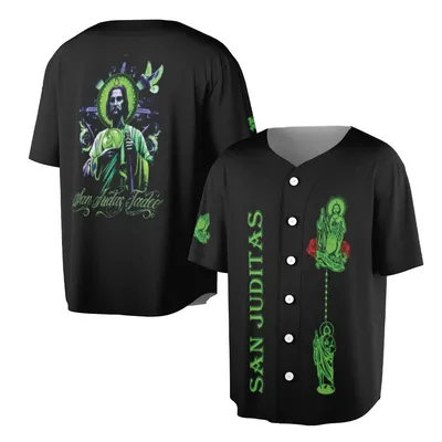 San Judas Tadeo Baseball Jersey, Saint Jude Religious Merch, Catholic Devotional Baseball Jersey, Neon Green Faith Apparel