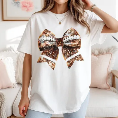 Vintage Retro Disco Coquette Football Graphic Printed T-Shirt Football Mom T-Shirt Football Game Day Fall Football