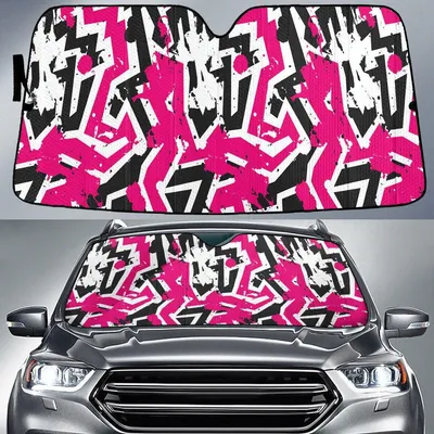 Pink Color Grunge Graffiti Geometric Shapes All Over Print Car Sun Shades Cover Auto Windshield PrintSyde