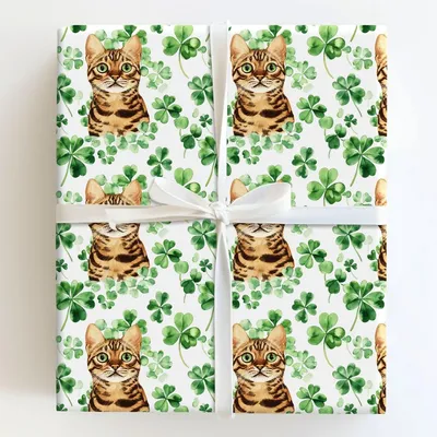 Shamrocks with the Bengal - Gift Wrap for Christmas, Holidays Wrapping Paper, Christmas Wrapping Paper