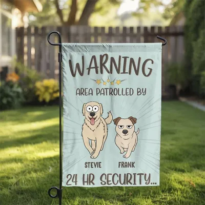 Warning Area Patrolled By Dogs Garden Flag, Funny Dog Lover Yard Decor, 24 Hour Security Outdoor Flag, Pet Guard Welcome Sign Vertical Garden Flag