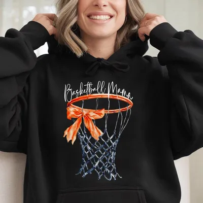Basketball Graphic Ball Hoop Watercolor Hoodie, Basketball Mama High School Sports Hoodie