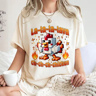 Lava Chicken Youth T-Shirt Funny Minecraft Inspired Gamer T-Shirt For Boys Cute Riding Chicken Graphic T-Shirt