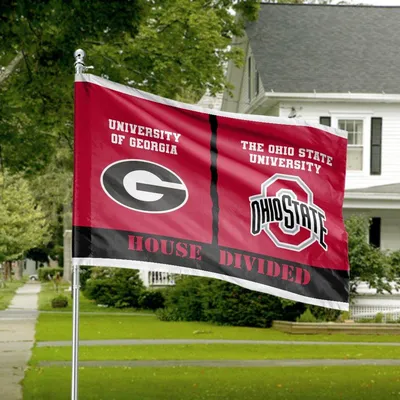 House Divided Horizontal Flag, Georgia Bulldogs, Ohio State Buckeyes, Ncaa College Rivalry, Red Game Day Decor Horizontal House Flag