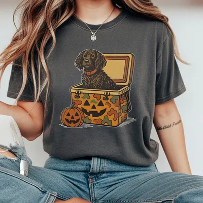 Boykin Spaniel Halloween T-Shirt T-Shirt T-Shirt Funny Hunting Dog In Camo Cooler With Pumpkin Face Graphic