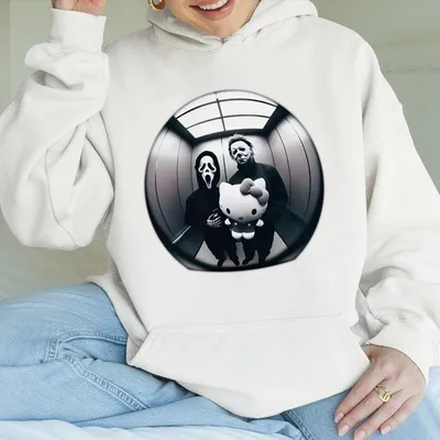 Halloween Michael Myers Ghost Face Hello Kitty Hoodie Funny Horror Movie Fan Hoodie Halloween Character Hoodie Spooky
