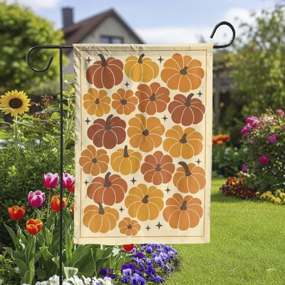 Retro Pumpkin Garden Flag, Fall Outdoor Yard Decor, Orange Yellow Pumpkin Pattern Flag, Autumn Harvest Vertical Garden Flag