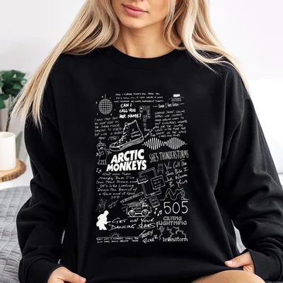 Arctic Monkeys Sweatshirt, Doodle Lyric Back Graphic, Unisex Streetwear For Indie Rock Fans, Aesthetic Band Merch