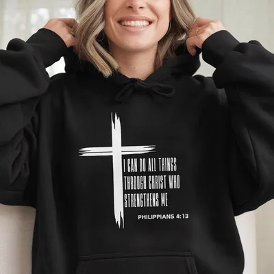 Cross Verse Hoodie - Classic Religious Design With Philippians, Unisex Hoodie For Christians And Scripture Fans