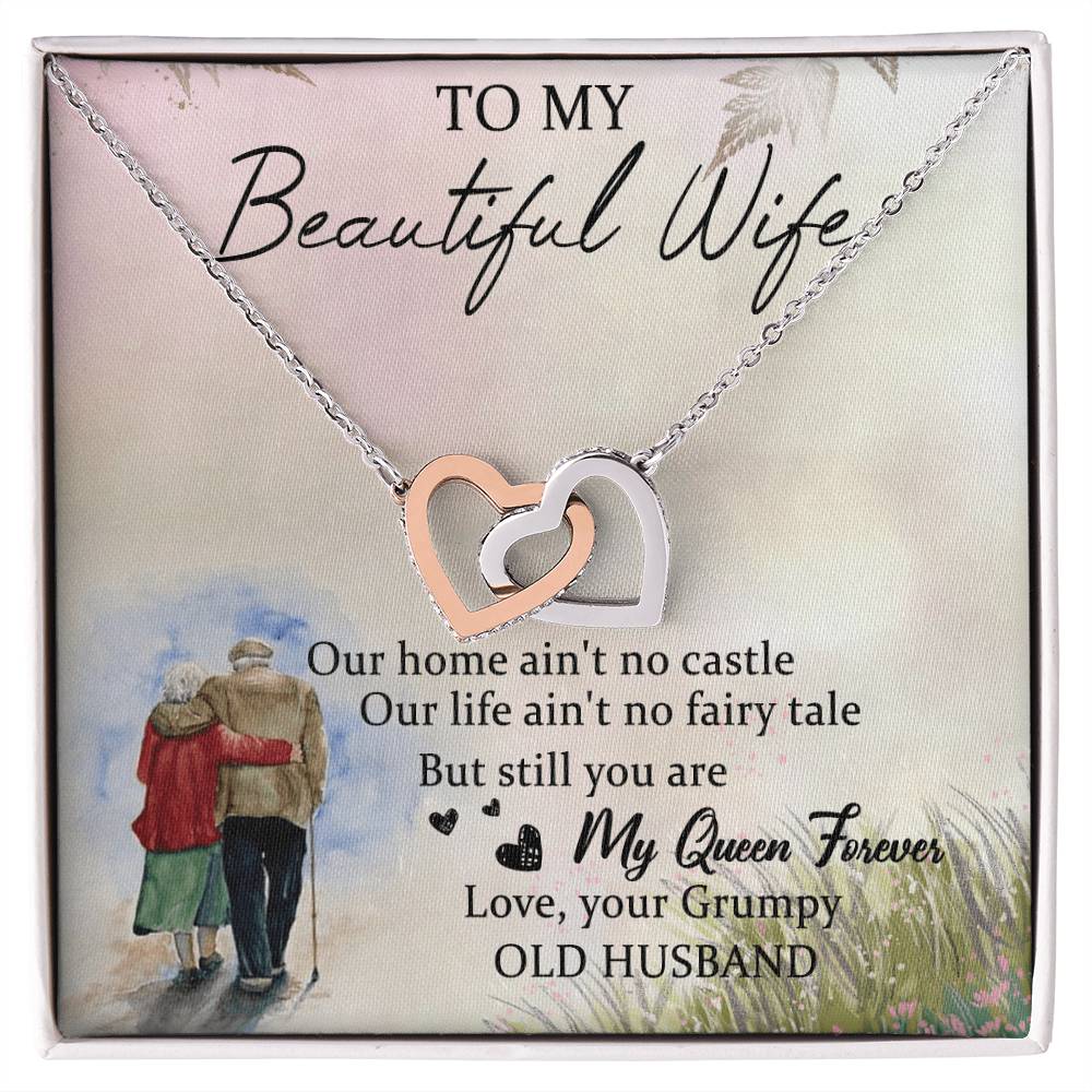 To My Beautiful Wife Interlocking Hearts Necklace Message Card
