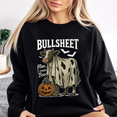 Halloween Bullsheet Sweatshirt Unisex Relaxed Fit Printed In Usa Casual  Cotton Top Athletic Boho Chic All Seasons Made