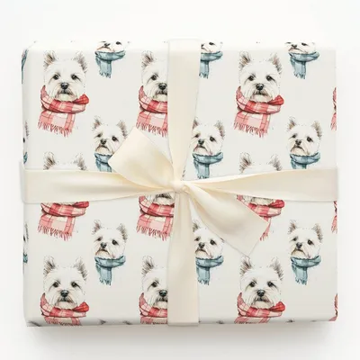 Bundle Up with the Westie - Gift Wrap for Christmas, Holidays Wrapping Paper, Christmas Wrapping Paper