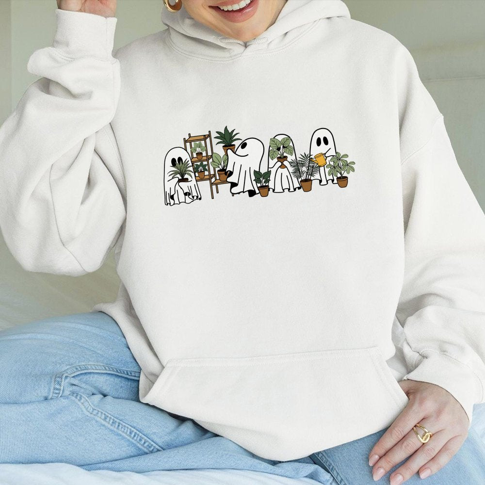 Womens Ghost Plant Hoodie Plant Lover Halloween Cute Ghost Halloween Gift Fall Flowers